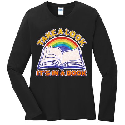 Retro Take A Look It's In A Book Reading Fan Ladies Long Sleeve Shirt