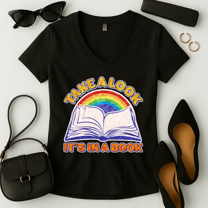 Retro Take A Look It's In A Book Reading Fan Women's V-Neck T-Shirt