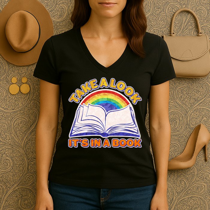 Retro Take A Look It's In A Book Reading Fan Women's V-Neck T-Shirt