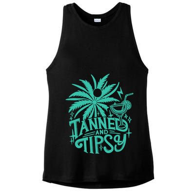 Retro Tanned And Tipsy Beach Summer Vacation Funny Ladies PosiCharge Tri-Blend Wicking Tank