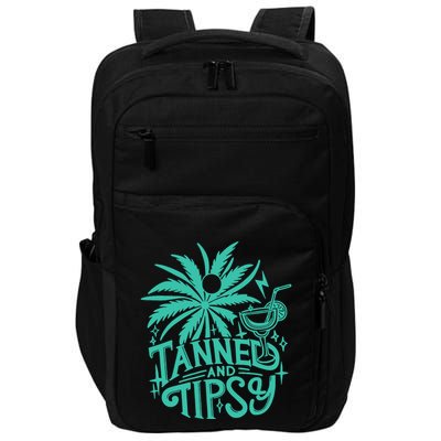 Retro Tanned And Tipsy Beach Summer Vacation Funny Impact Tech Backpack