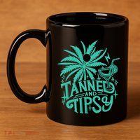 Retro Tanned And Tipsy Beach Summer Vacation Funny 11oz C Handle Ceramic Mug