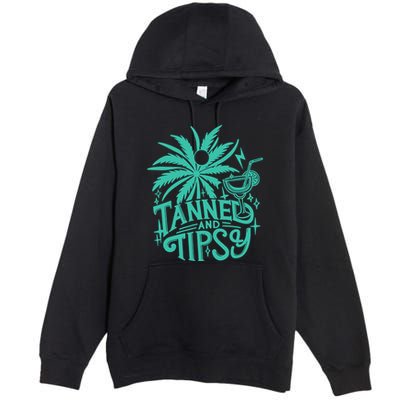 Retro Tanned And Tipsy Beach Summer Vacation Funny Premium Pullover Hoodie