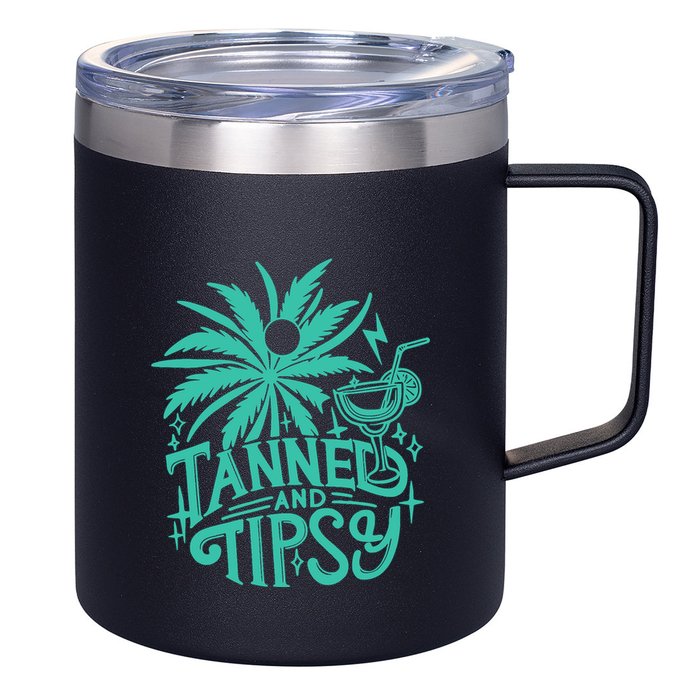 Retro Tanned And Tipsy Beach Summer Vacation Funny 12oz Stainless Steel Coffee Mug