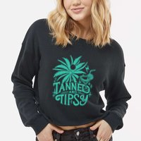 Retro Tanned And Tipsy Beach Summer Vacation Funny Cropped Pullover Crew