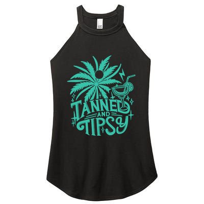 Retro Tanned And Tipsy Beach Summer Vacation Funny Women's Perfect Tri Rocker Tank