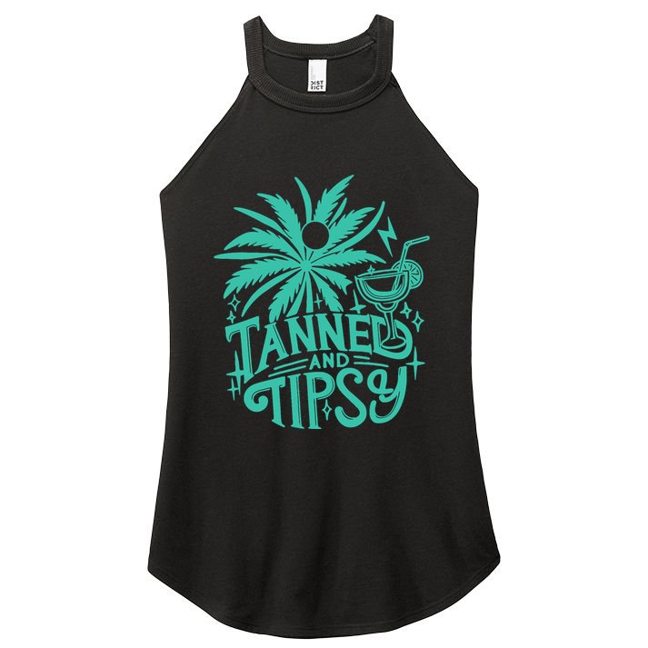 Retro Tanned And Tipsy Beach Summer Vacation Funny Women's Perfect Tri Rocker Tank