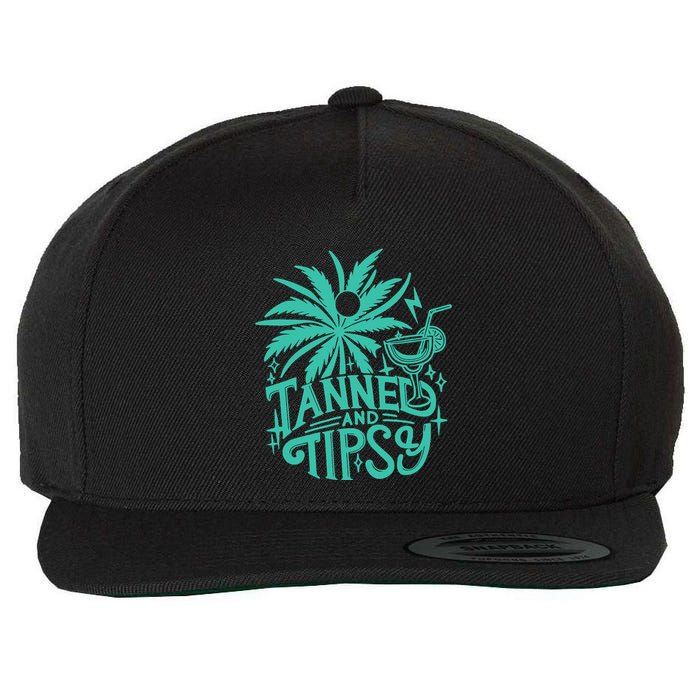Retro Tanned And Tipsy Beach Summer Vacation Funny Wool Snapback Cap