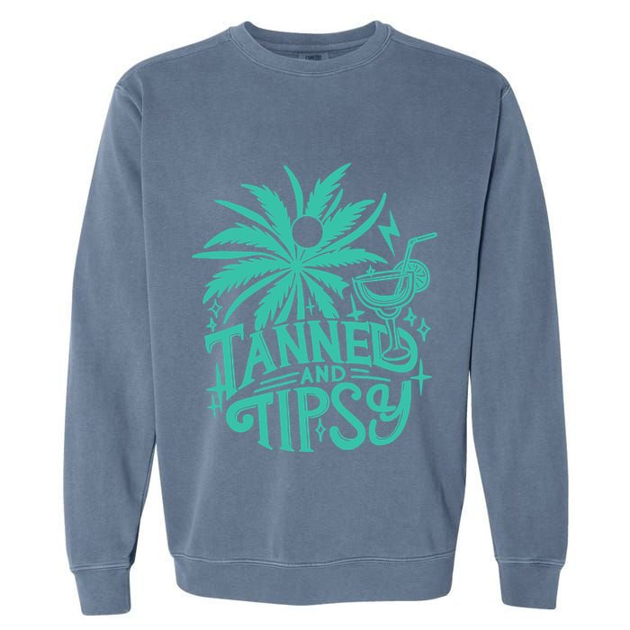 Retro Tanned And Tipsy Beach Summer Vacation Funny Garment-Dyed Sweatshirt