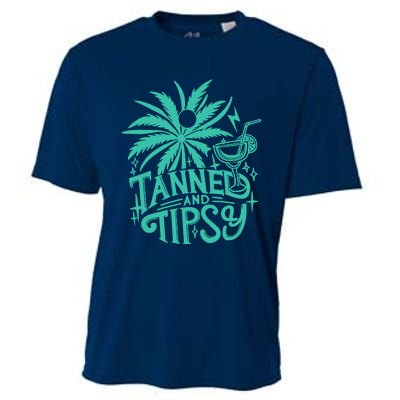 Retro Tanned And Tipsy Beach Summer Vacation Funny Cooling Performance Crew T-Shirt