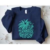 Retro Tanned And Tipsy Beach Summer Vacation Funny Sweatshirt