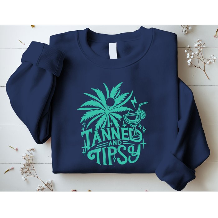Retro Tanned And Tipsy Beach Summer Vacation Funny Sweatshirt