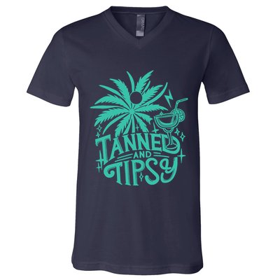 Retro Tanned And Tipsy Beach Summer Vacation Funny V-Neck T-Shirt