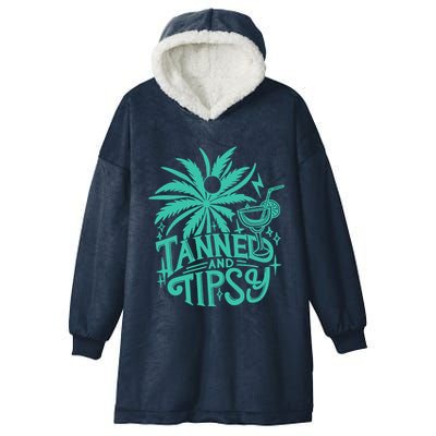 Retro Tanned And Tipsy Beach Summer Vacation Funny Hooded Wearable Blanket