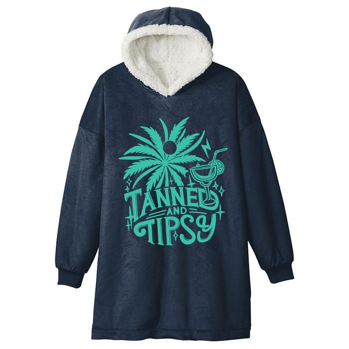 Retro Tanned And Tipsy Beach Summer Vacation Funny Hooded Wearable Blanket