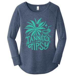 Retro Tanned And Tipsy Beach Summer Vacation Funny Women's Perfect Tri Tunic Long Sleeve Shirt