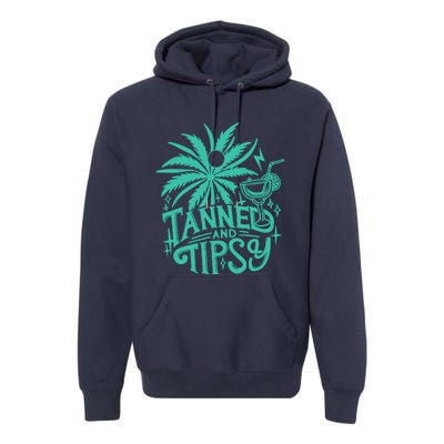 Retro Tanned And Tipsy Beach Summer Vacation Funny Premium Hoodie