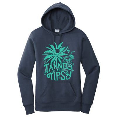 Retro Tanned And Tipsy Beach Summer Vacation Funny Women's Pullover Hoodie