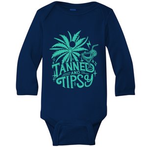 Retro Tanned And Tipsy Beach Summer Vacation Funny Baby Long Sleeve Bodysuit