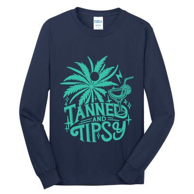 Retro Tanned And Tipsy Beach Summer Vacation Funny Tall Long Sleeve T-Shirt