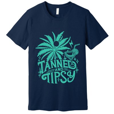 Retro Tanned And Tipsy Beach Summer Vacation Funny Premium T-Shirt