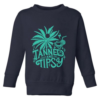Retro Tanned And Tipsy Beach Summer Vacation Funny Toddler Sweatshirt