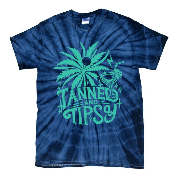 Retro Tanned And Tipsy Beach Summer Vacation Funny Tie-Dye T-Shirt