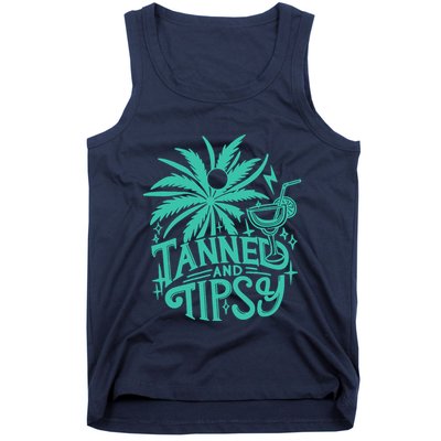 Retro Tanned And Tipsy Beach Summer Vacation Funny Tank Top