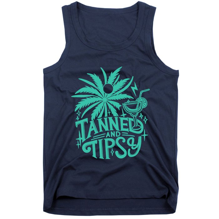 Retro Tanned And Tipsy Beach Summer Vacation Funny Tank Top