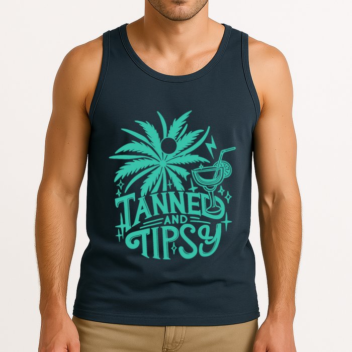 Retro Tanned And Tipsy Beach Summer Vacation Funny Tank Top