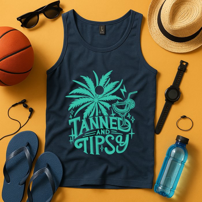 Retro Tanned And Tipsy Beach Summer Vacation Funny Tank Top