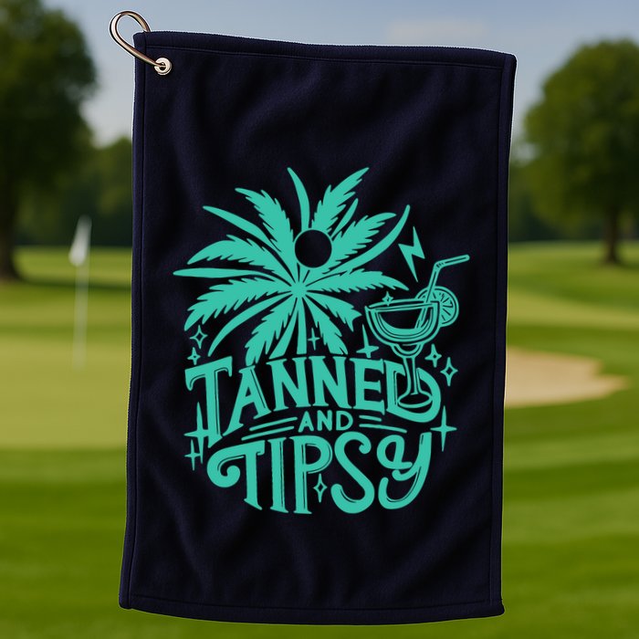 Retro Tanned And Tipsy Beach Summer Vacation Funny Golf Towel