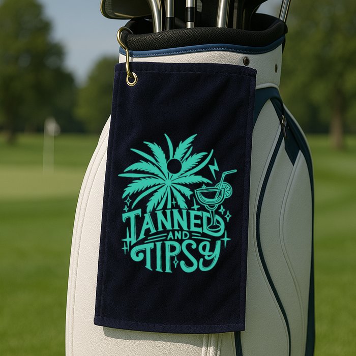 Retro Tanned And Tipsy Beach Summer Vacation Funny Golf Towel