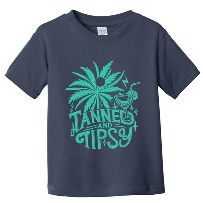Retro Tanned And Tipsy Beach Summer Vacation Funny Toddler T-Shirt