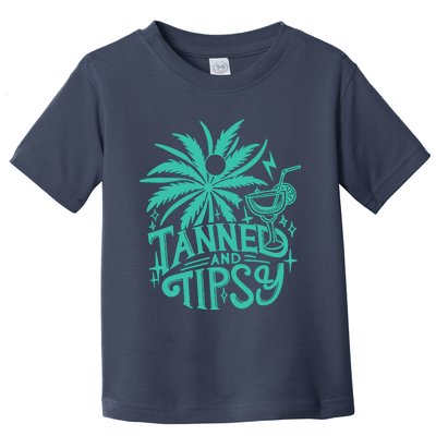 Retro Tanned And Tipsy Beach Summer Vacation Funny Toddler T-Shirt