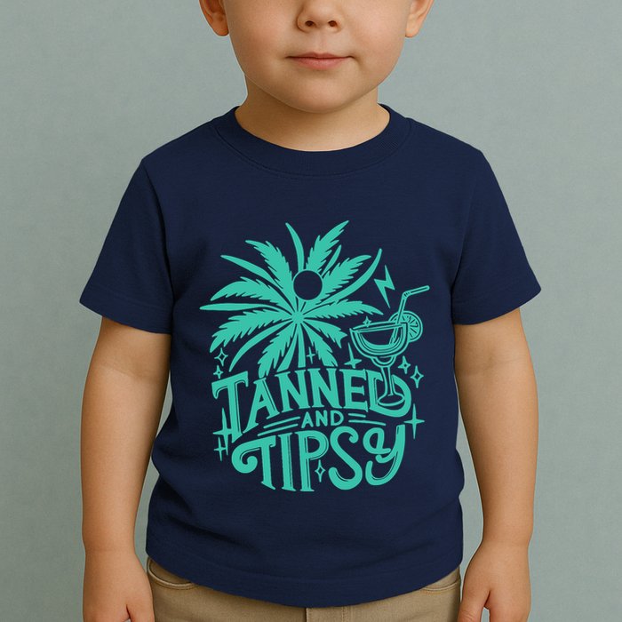Retro Tanned And Tipsy Beach Summer Vacation Funny Toddler T-Shirt