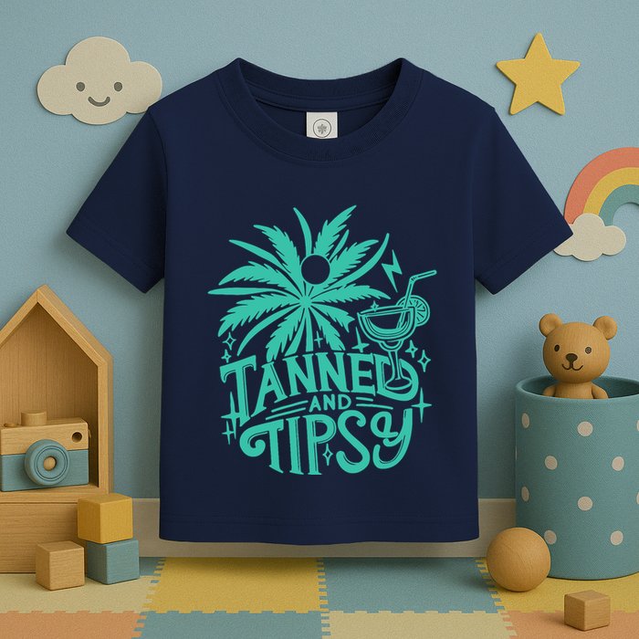 Retro Tanned And Tipsy Beach Summer Vacation Funny Toddler T-Shirt