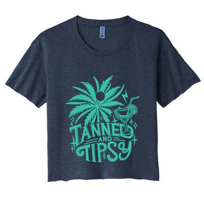 Retro Tanned And Tipsy Beach Summer Vacation Funny Crop Top