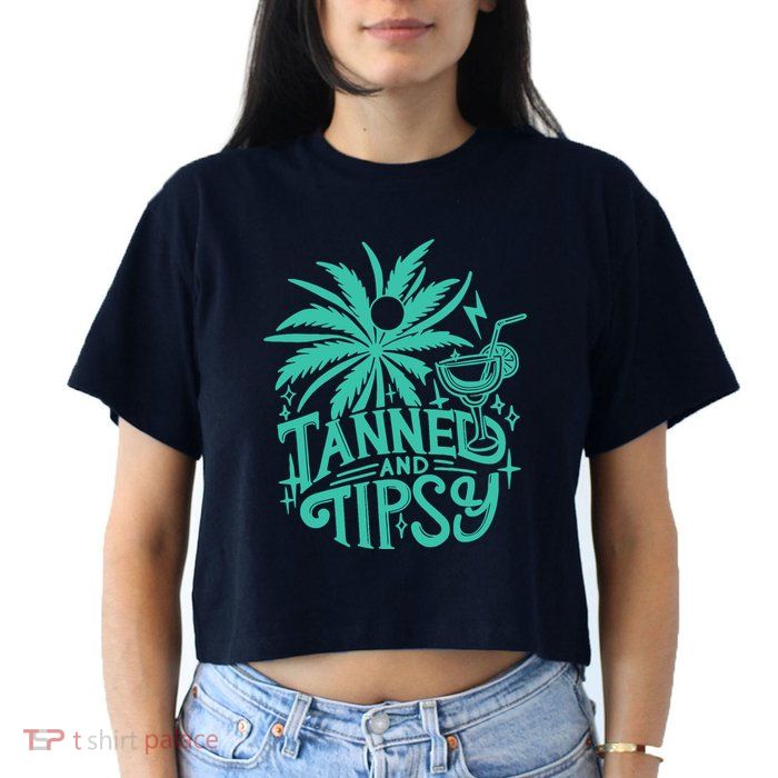 Retro Tanned And Tipsy Beach Summer Vacation Funny Crop Top