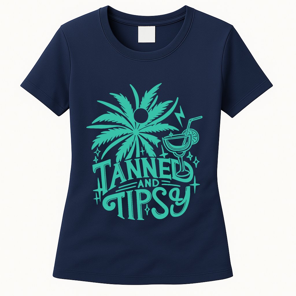 Retro Tanned And Tipsy Beach Summer Vacation Funny Womens T-Shirt