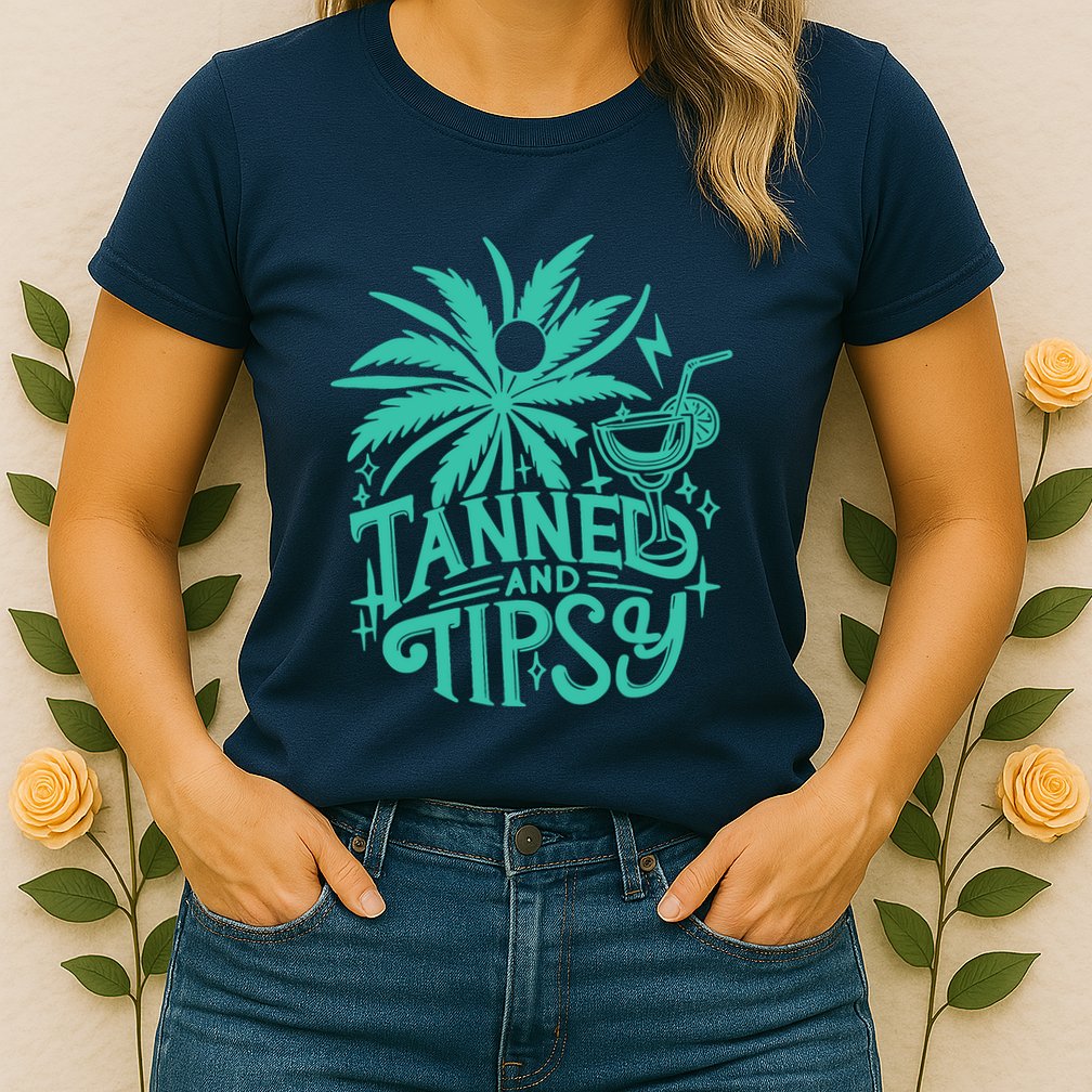 Retro Tanned And Tipsy Beach Summer Vacation Funny Womens T-Shirt