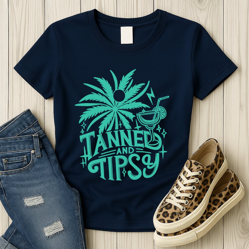 Retro Tanned And Tipsy Beach Summer Vacation Funny Womens T-Shirt