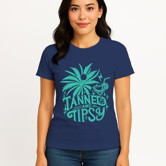 Retro Tanned And Tipsy Beach Summer Vacation Funny Womens T-Shirt
