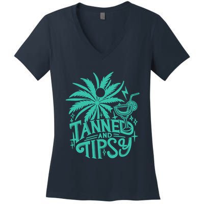 Retro Tanned And Tipsy Beach Summer Vacation Funny Women's V-Neck T-Shirt