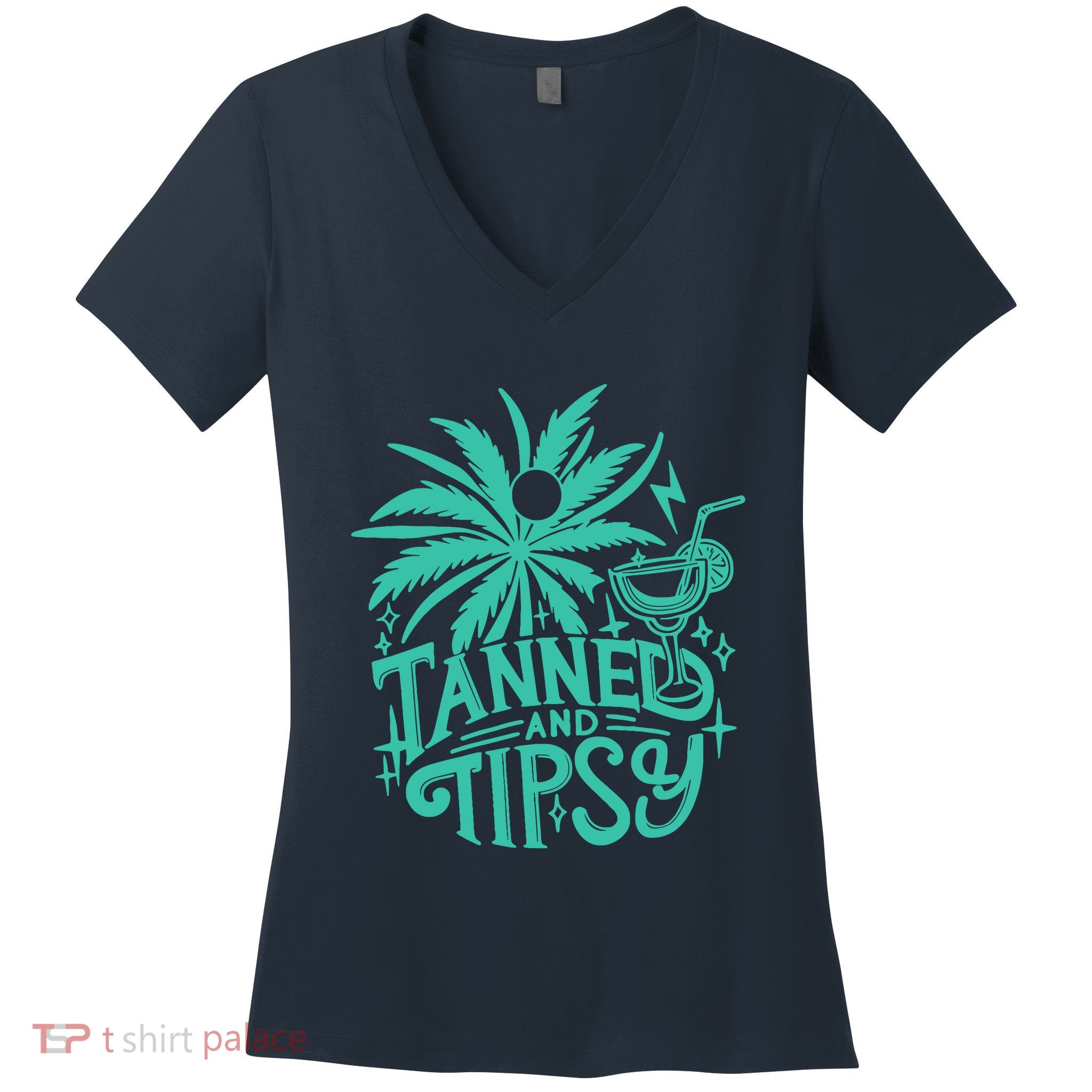 Retro Tanned And Tipsy Beach Summer Vacation Funny Women's V-Neck T-Shirt