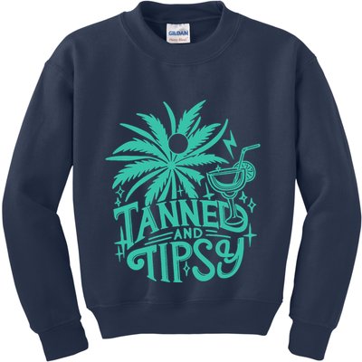Retro Tanned And Tipsy Beach Summer Vacation Funny Kids Sweatshirt