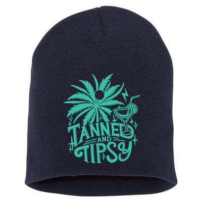Retro Tanned And Tipsy Beach Summer Vacation Funny Short Acrylic Beanie
