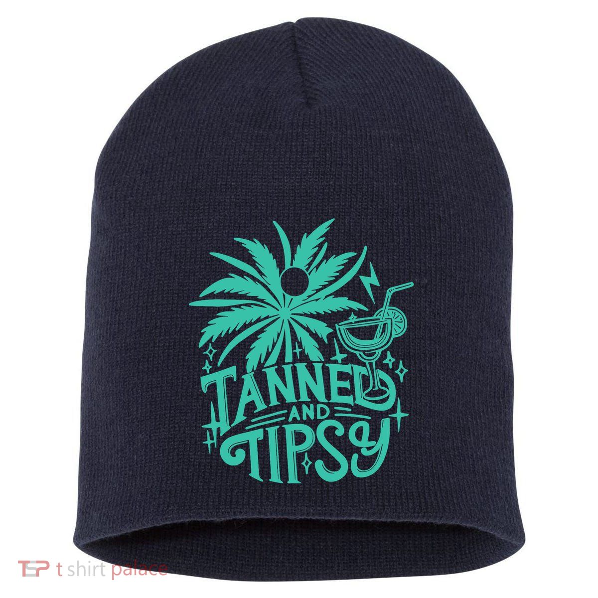 Retro Tanned And Tipsy Beach Summer Vacation Funny Short Acrylic Beanie