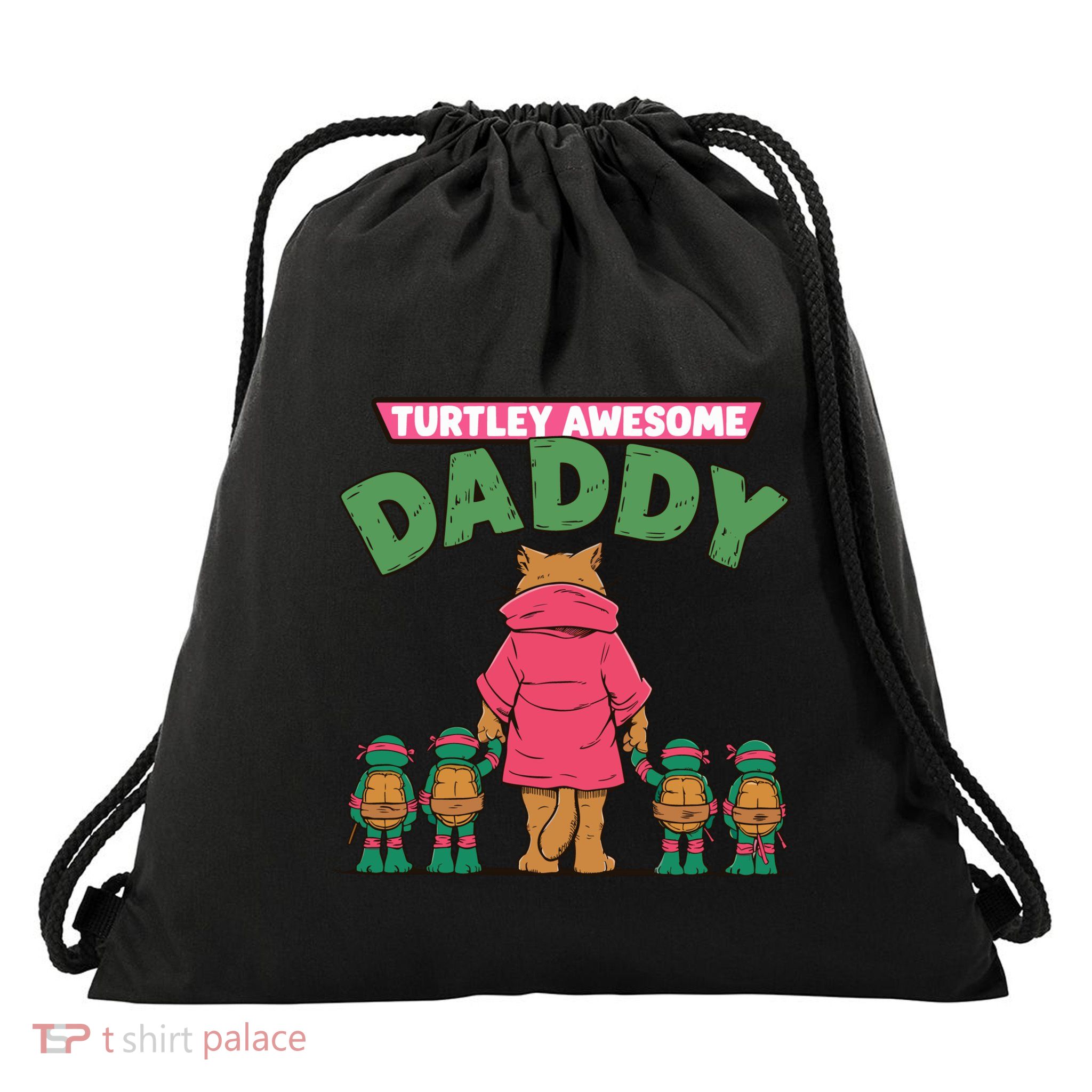 Retro Turtley Awesome Daddy Drawstring Bag