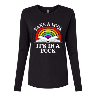 Rainbow Take A Look It's In A Book Funny Reading Womens Cotton Relaxed Long Sleeve T-Shirt